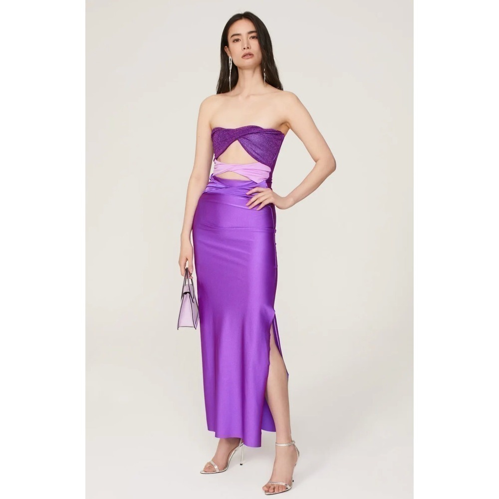 B27 Baobab Ola Maxi Dress Womens M Purple Cut Out Knotted Bodycon Party Cocktail